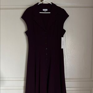 Calvin Klein Dark Plum Button-Front Midi Dress